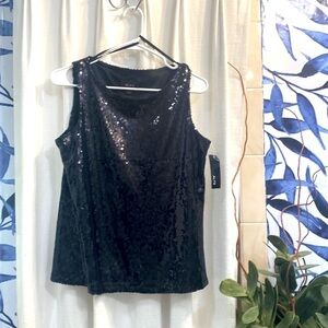 NWT Women’s Alyx Black Sequin Scoop Neck Sleeveless Top Size Small